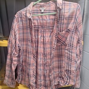 Time and Tru Pink and Blue Plaid Shirt